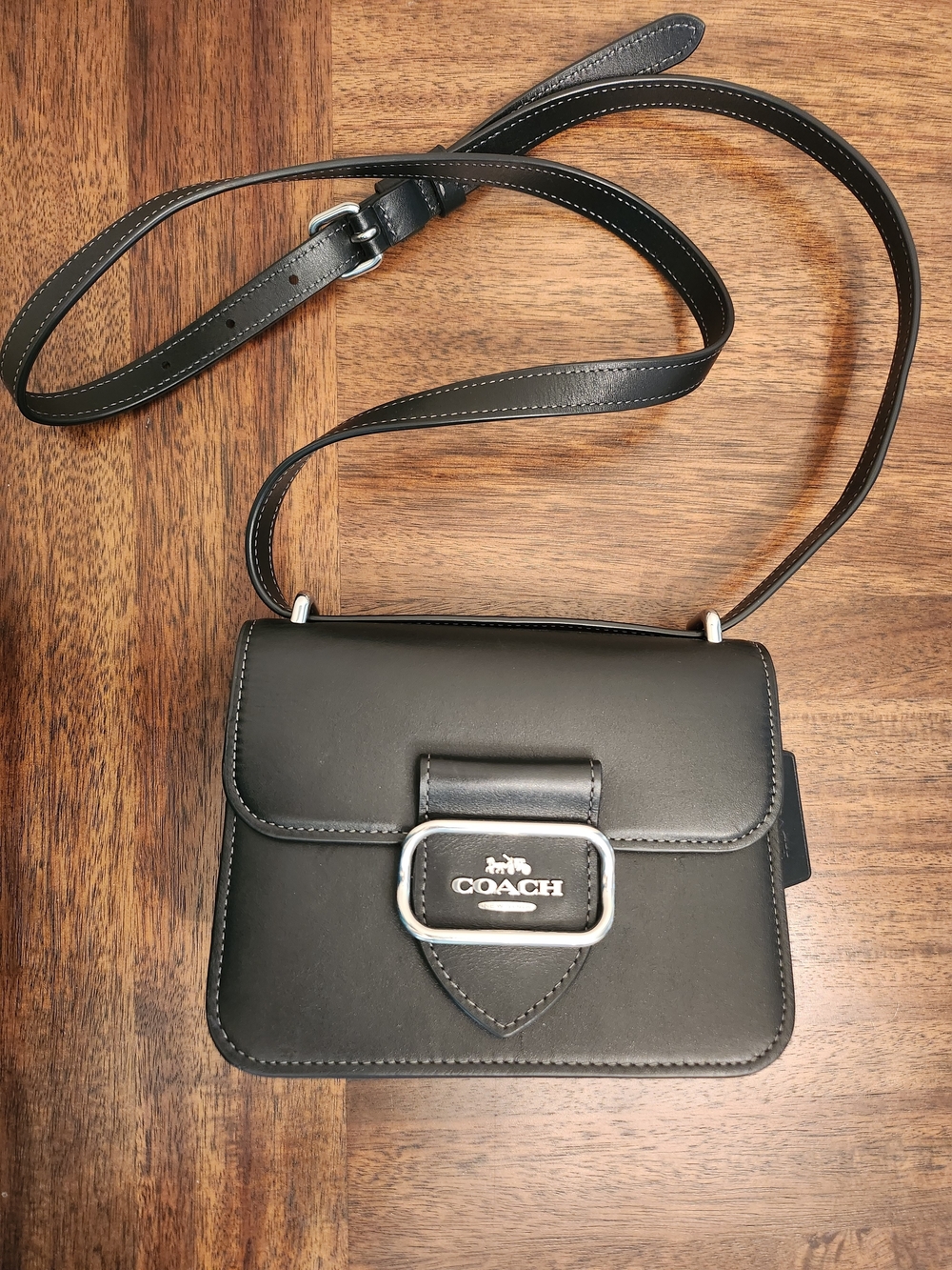 COACH Black Leather Crossbody Bag with Signature Buckle